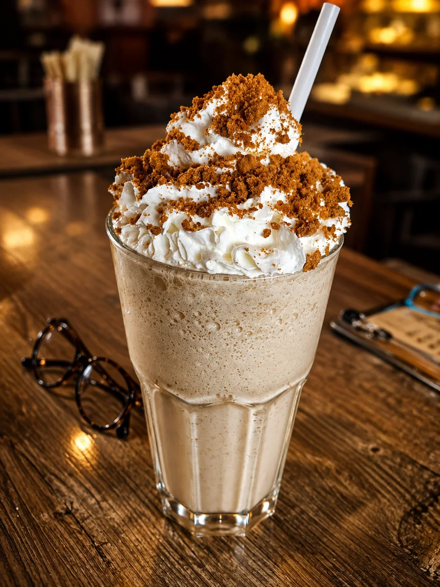 Iced drink topped with cream at North Beach Coffee Bar